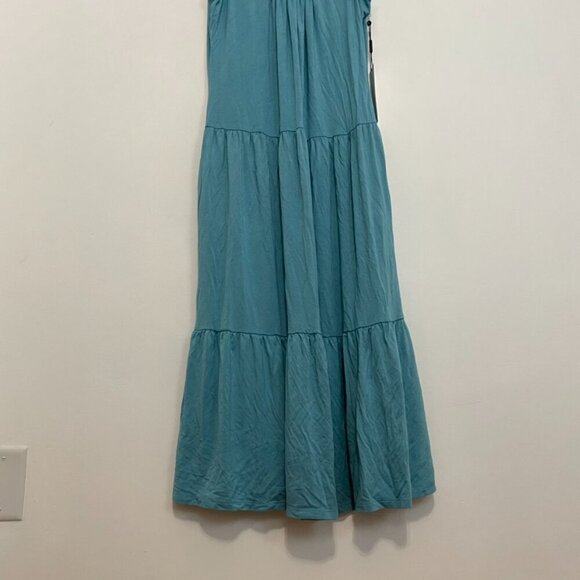 NEW NWT CALVIN KLEIN CK Sleeveless Tiered Dress Solid Aqua Blue Midi Sundress 6 - Picture 4 of 14